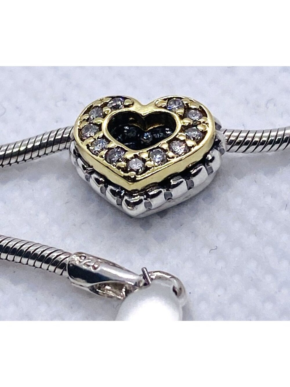 Lagos Caviar Sterling Silver 925 18K Gold Diamond Sliding Heart Necklace